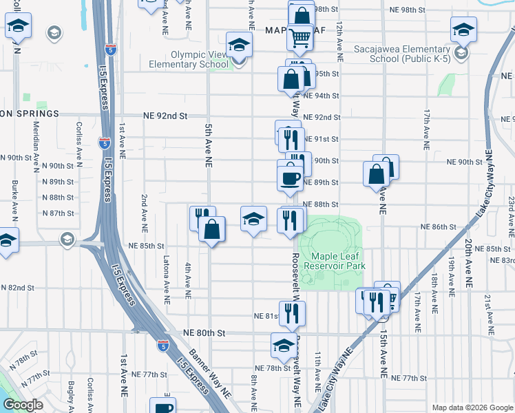 map of restaurants, bars, coffee shops, grocery stores, and more near 8807 8th Avenue Northeast in Seattle