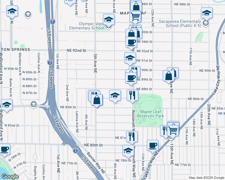 map of restaurants, bars, coffee shops, grocery stores, and more near 8807 8th Avenue Northeast in Seattle