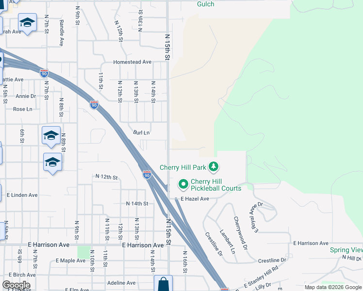 map of restaurants, bars, coffee shops, grocery stores, and more near 1808 North 15th Street in Coeur d'Alene