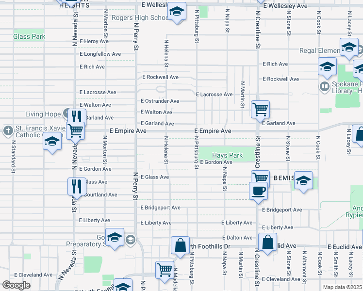 map of restaurants, bars, coffee shops, grocery stores, and more near 1637 East Providence Avenue in Spokane