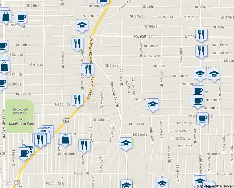 map of restaurants, bars, coffee shops, grocery stores, and more near 8808 Ravenna Avenue Northeast in Seattle