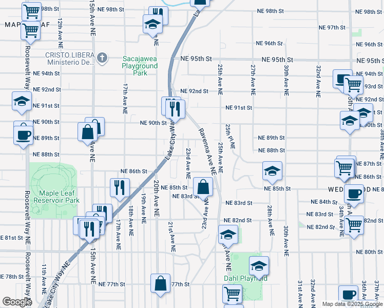 map of restaurants, bars, coffee shops, grocery stores, and more near 8812 23rd Avenue Northeast in Seattle