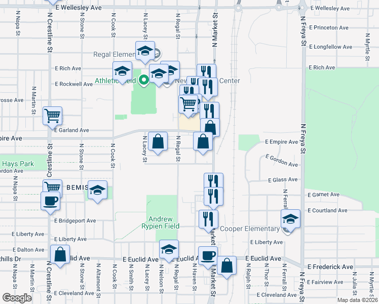 map of restaurants, bars, coffee shops, grocery stores, and more near 2911 East Providence Avenue in Spokane