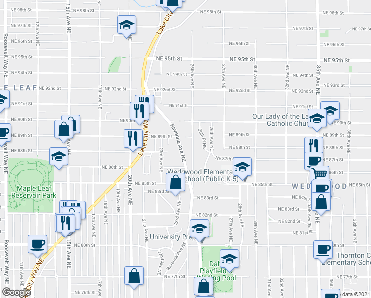 map of restaurants, bars, coffee shops, grocery stores, and more near 8808 Ravenna Avenue Northeast in Seattle