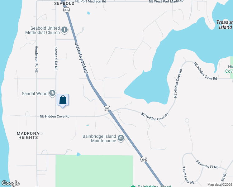 map of restaurants, bars, coffee shops, grocery stores, and more near 7440 Northeast Manual Road in Bainbridge Island