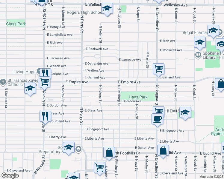 map of restaurants, bars, coffee shops, grocery stores, and more near 1637 East Providence Avenue in Spokane
