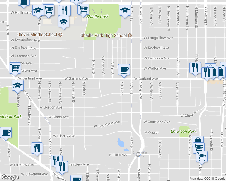 map of restaurants, bars, coffee shops, grocery stores, and more near 1818 West Kiernan Avenue in Spokane