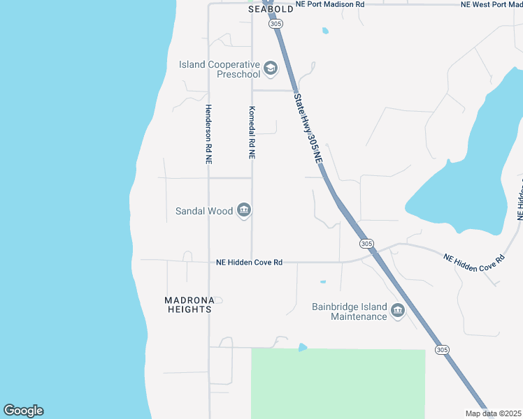 map of restaurants, bars, coffee shops, grocery stores, and more near 14310 Komedal Road Northeast in Bainbridge Island