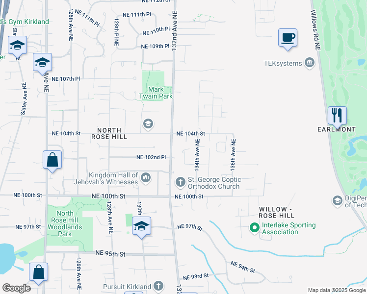 map of restaurants, bars, coffee shops, grocery stores, and more near 10234 132nd Avenue Northeast in Kirkland