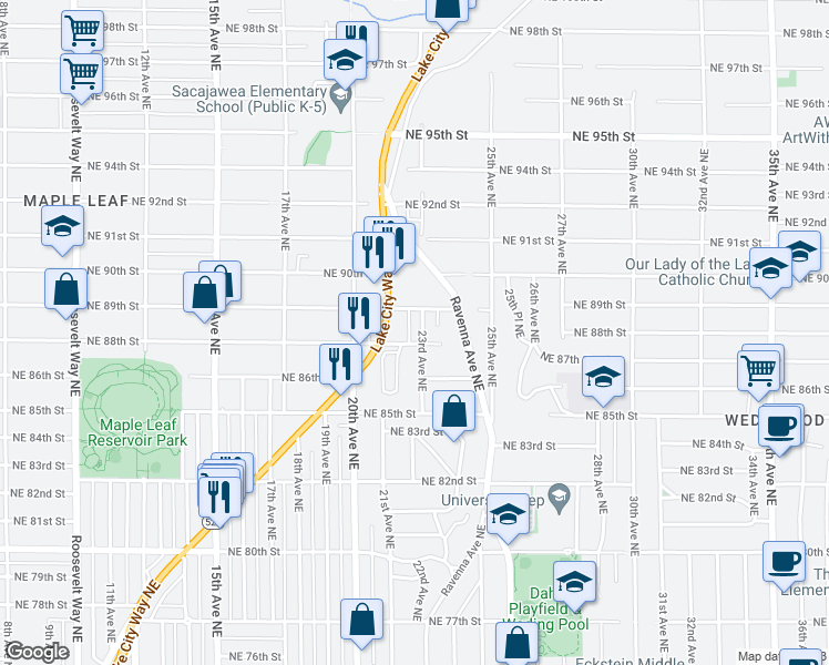 map of restaurants, bars, coffee shops, grocery stores, and more near 8812 23rd Avenue Northeast in Seattle