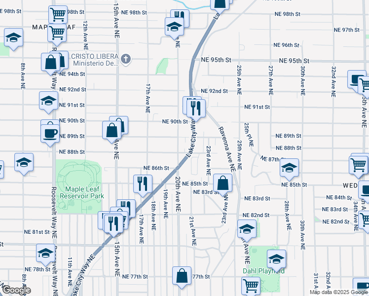 map of restaurants, bars, coffee shops, grocery stores, and more near 8813 20th Avenue Northeast in Seattle