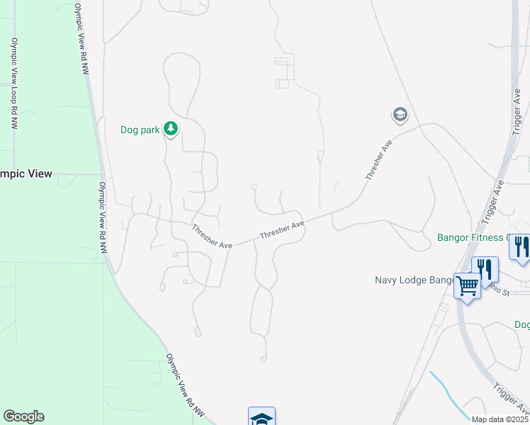 map of restaurants, bars, coffee shops, grocery stores, and more near 4177 Greenfish Drive in Silverdale