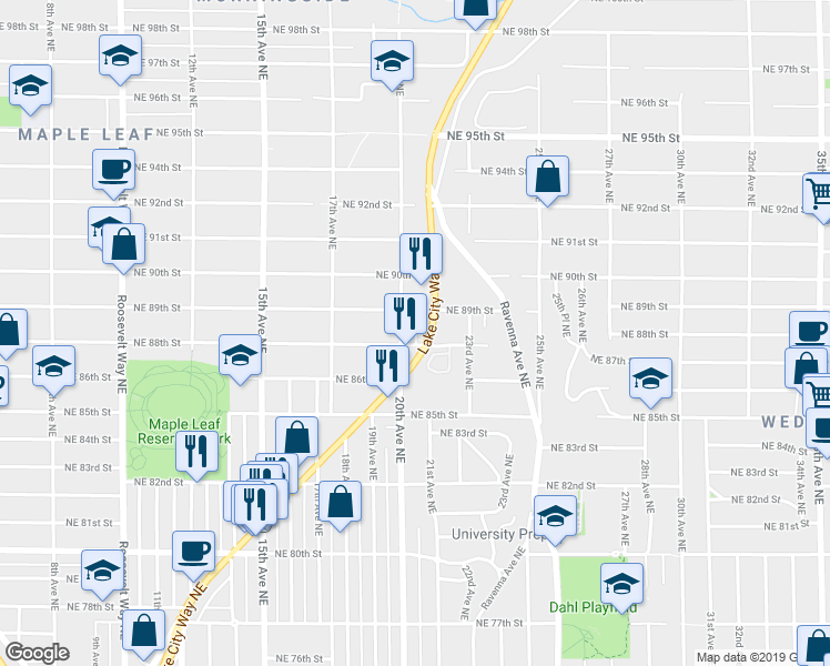 map of restaurants, bars, coffee shops, grocery stores, and more near 8812 20th Avenue Northeast in Seattle