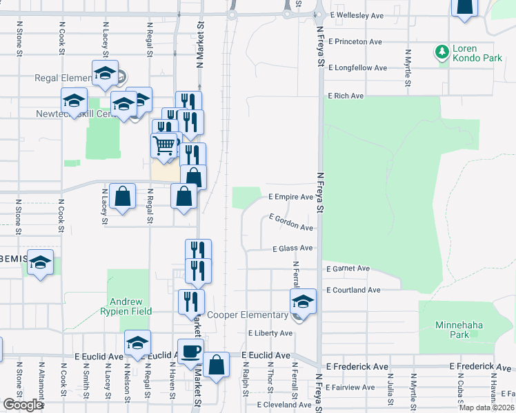 map of restaurants, bars, coffee shops, grocery stores, and more near 3720 North Ralph Street in Spokane