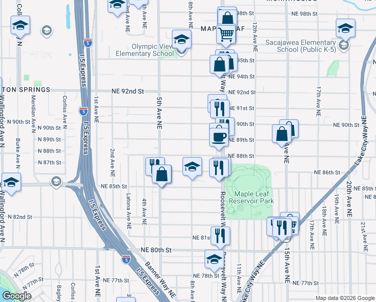 map of restaurants, bars, coffee shops, grocery stores, and more near 8807 8th Avenue Northeast in Seattle