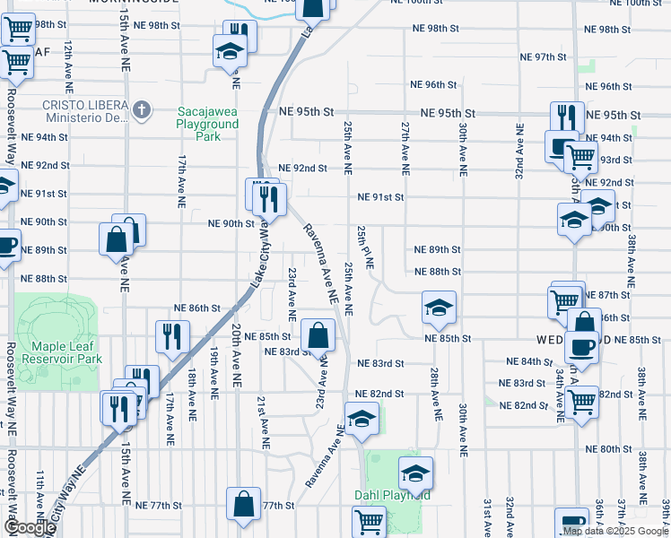 map of restaurants, bars, coffee shops, grocery stores, and more near 8808 Ravenna Avenue Northeast in Seattle