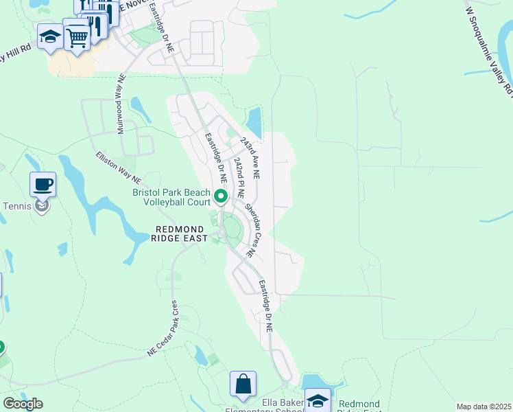 map of restaurants, bars, coffee shops, grocery stores, and more near 10614 243rd Avenue Northeast in Redmond