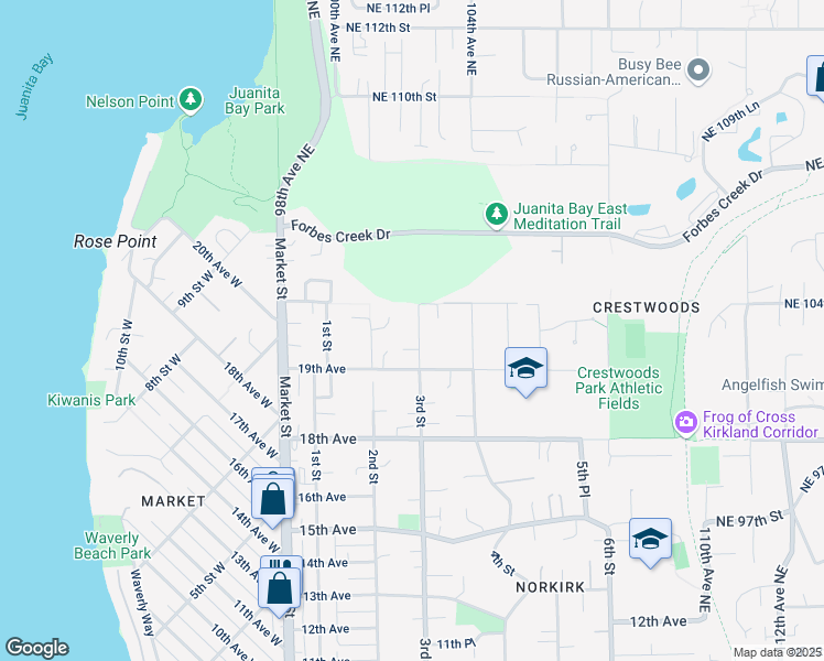 map of restaurants, bars, coffee shops, grocery stores, and more near 1943 3rd Street in Kirkland