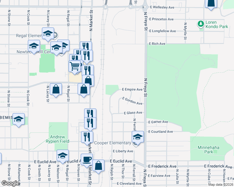 map of restaurants, bars, coffee shops, grocery stores, and more near 3720 North Ralph Street in Spokane