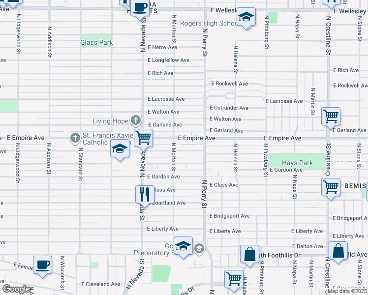 map of restaurants, bars, coffee shops, grocery stores, and more near 1217 East Providence Avenue in Spokane