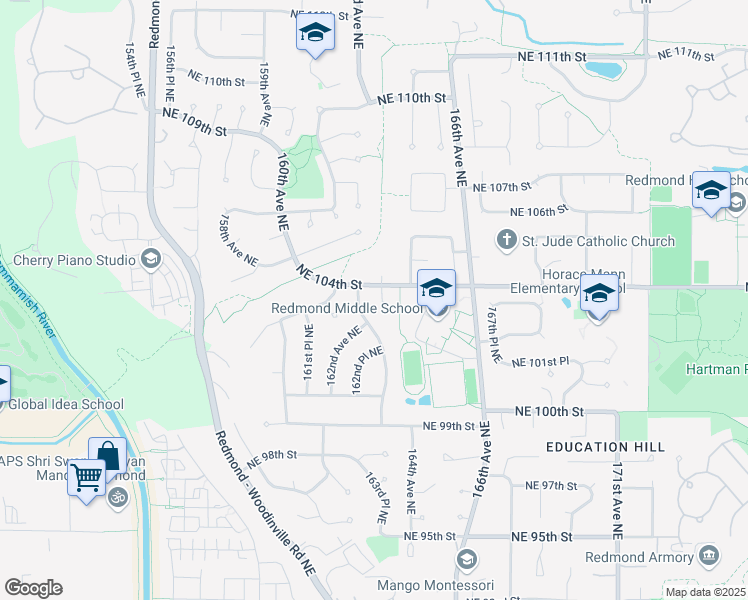 map of restaurants, bars, coffee shops, grocery stores, and more near 10325 163rd Place Northeast in Redmond