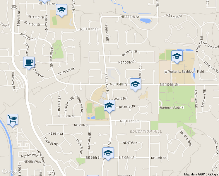map of restaurants, bars, coffee shops, grocery stores, and more near 10235 167th Place Northeast in Redmond