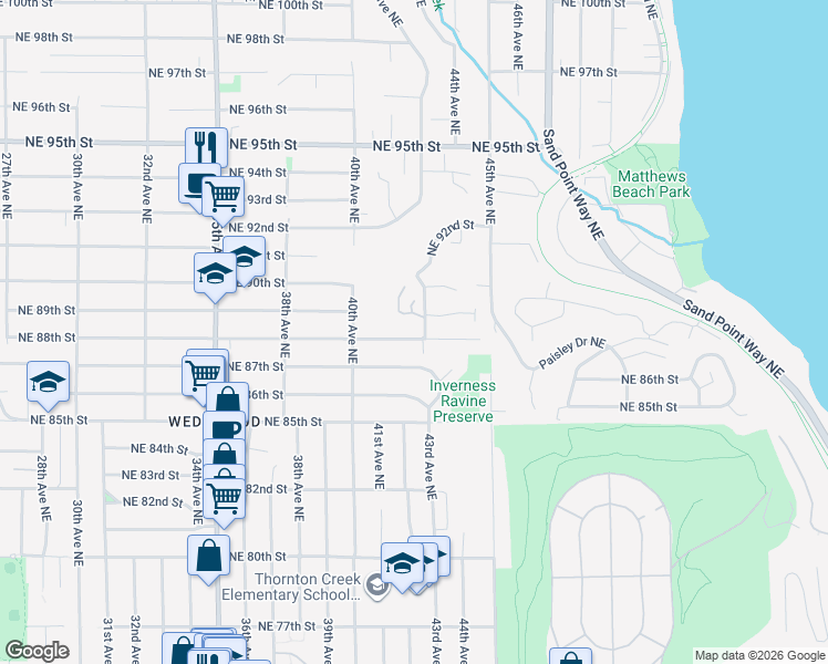 map of restaurants, bars, coffee shops, grocery stores, and more near 4054 Northeast 88th Street in Seattle
