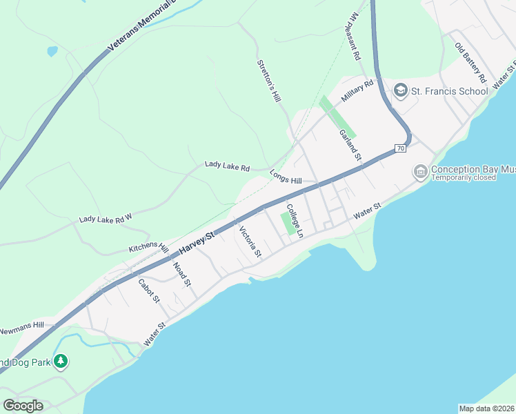 map of restaurants, bars, coffee shops, grocery stores, and more near 102 Newfoundland and Labrador 70 in Harbour Grace