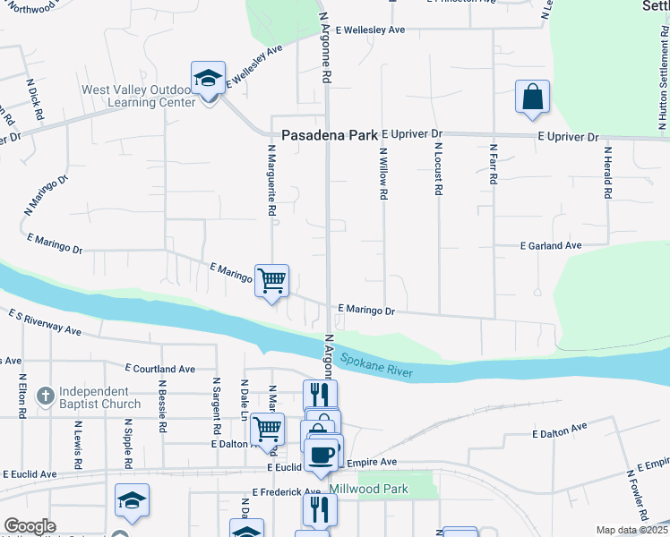 map of restaurants, bars, coffee shops, grocery stores, and more near 3906 North Argonne Road in Spokane