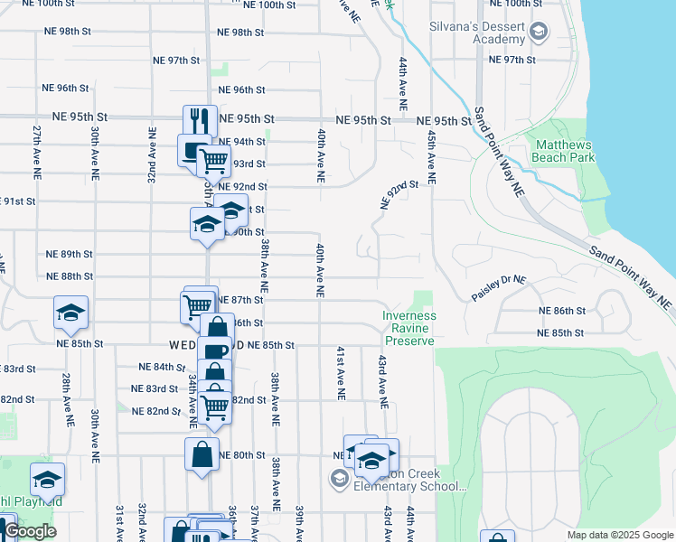 map of restaurants, bars, coffee shops, grocery stores, and more near 4018 Northeast 88th Street in Seattle