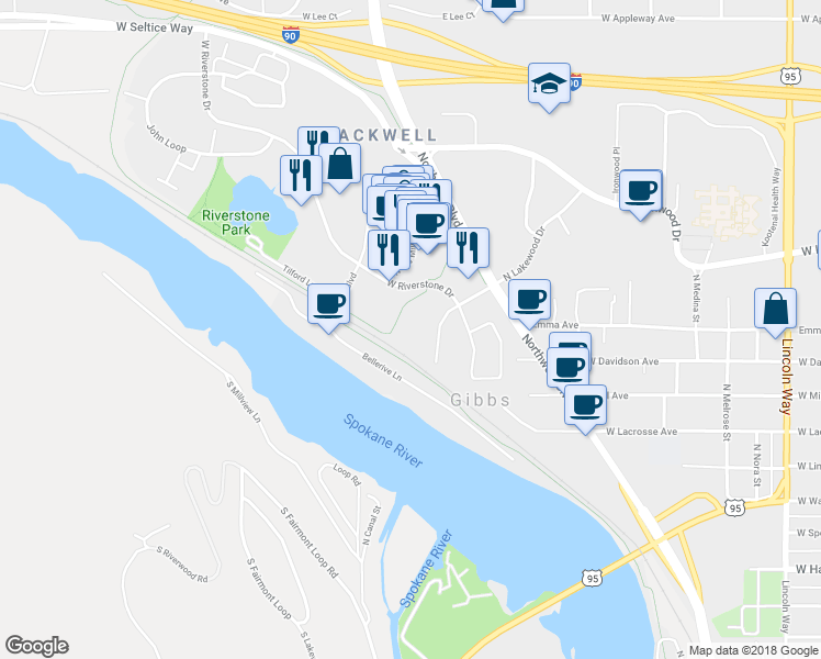 map of restaurants, bars, coffee shops, grocery stores, and more near 1859 North Lakewood Drive in Coeur d'Alene