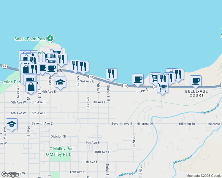 map of restaurants, bars, coffee shops, grocery stores, and more near 803 4th Avenue East in Polson