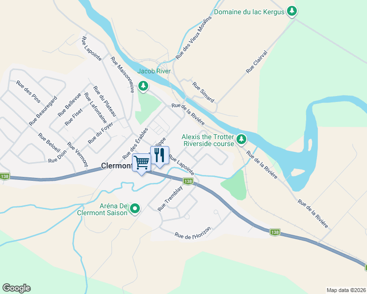 map of restaurants, bars, coffee shops, grocery stores, and more near 12 Rue Forget in Clermont