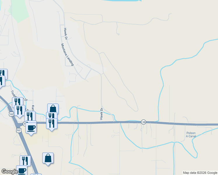 map of restaurants, bars, coffee shops, grocery stores, and more near 142-382 Hawk Dr in Polson