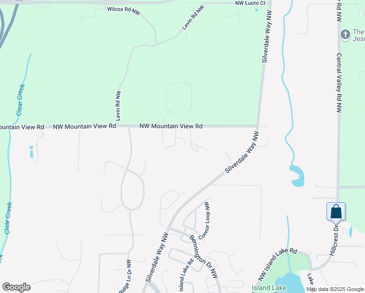map of restaurants, bars, coffee shops, grocery stores, and more near 1571 Northwest Mountain View Road in Silverdale