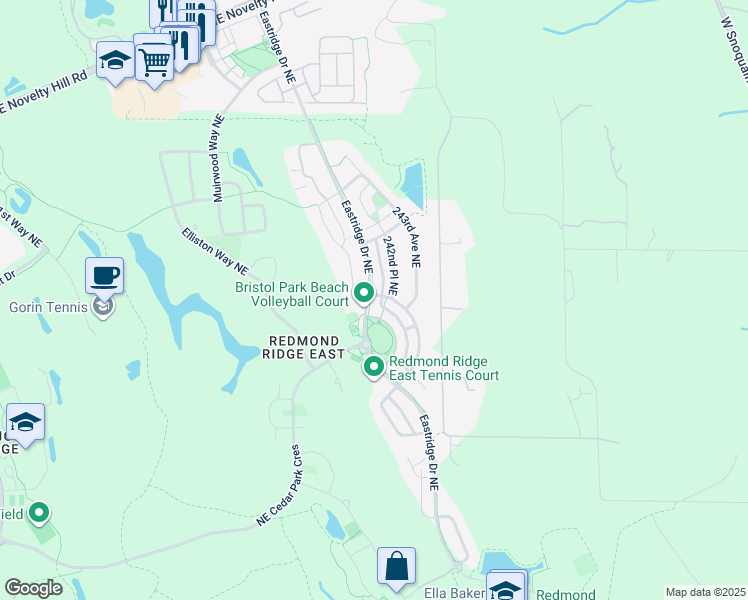 map of restaurants, bars, coffee shops, grocery stores, and more near 10619 Sheridan Crescent Northeast in Redmond