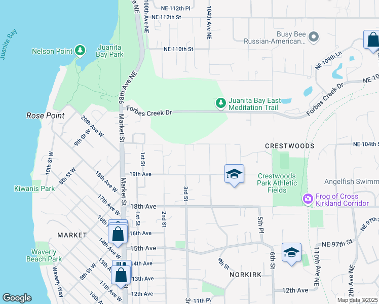 map of restaurants, bars, coffee shops, grocery stores, and more near 1943 3rd Street in Kirkland