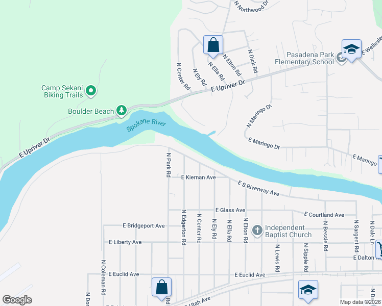 map of restaurants, bars, coffee shops, grocery stores, and more near 7623 East South Riverway Avenue in Spokane Valley