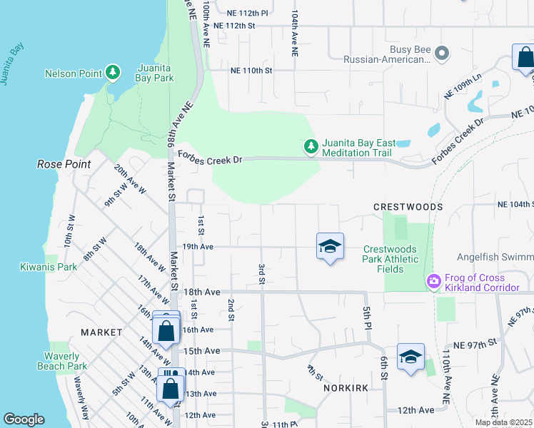 map of restaurants, bars, coffee shops, grocery stores, and more near 1943 3rd Street in Kirkland