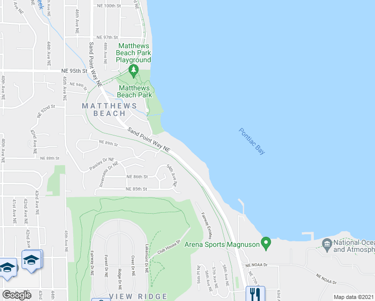map of restaurants, bars, coffee shops, grocery stores, and more near 8710 Sand Point Way Northeast in Seattle