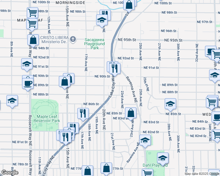 map of restaurants, bars, coffee shops, grocery stores, and more near 8830 Lake City Way Northeast in Seattle