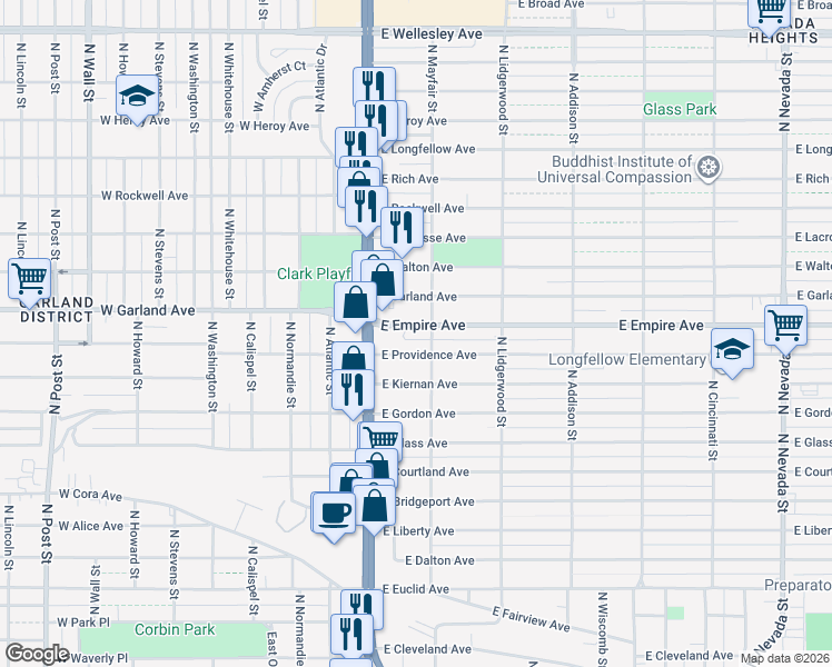 map of restaurants, bars, coffee shops, grocery stores, and more near 40 East Empire Avenue in Spokane