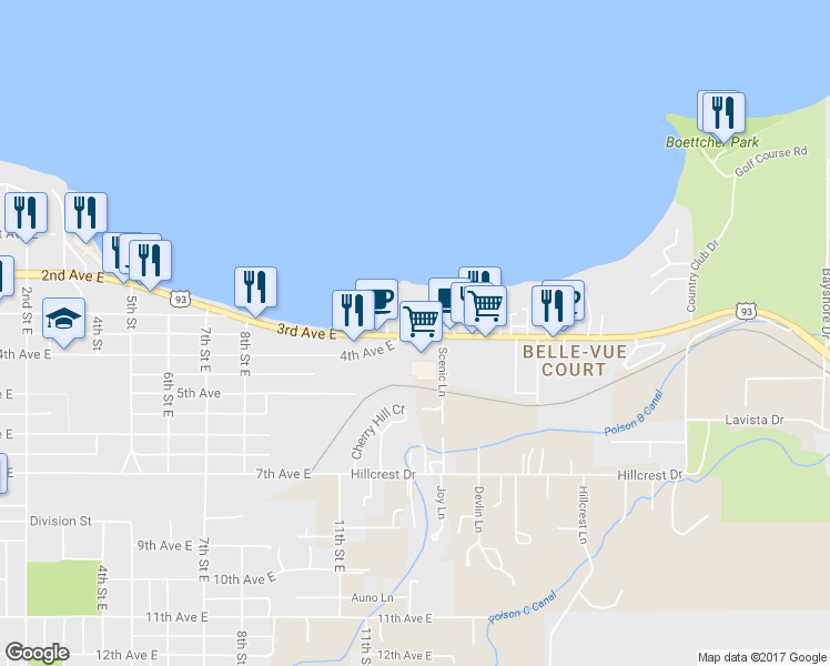 map of restaurants, bars, coffee shops, grocery stores, and more near 50318 U.S. 93 in Polson