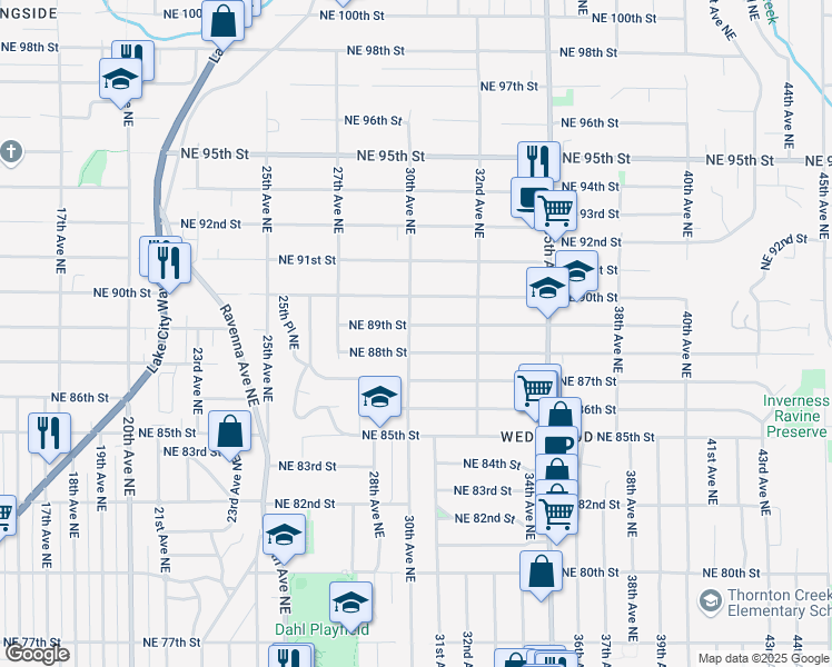 map of restaurants, bars, coffee shops, grocery stores, and more near 2754 Northeast 88th Street in Seattle
