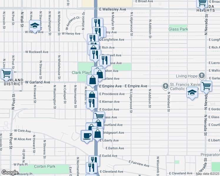map of restaurants, bars, coffee shops, grocery stores, and more near 46 East Empire Avenue in Spokane