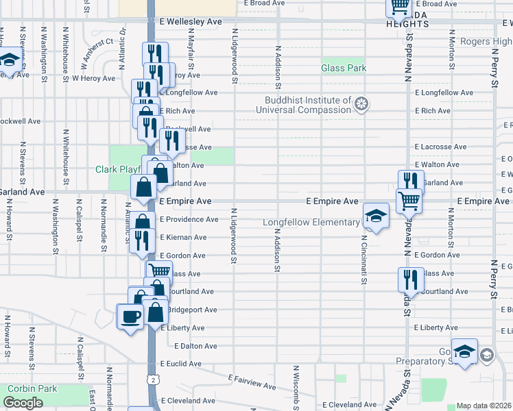 map of restaurants, bars, coffee shops, grocery stores, and more near 323 East Providence Avenue in Spokane