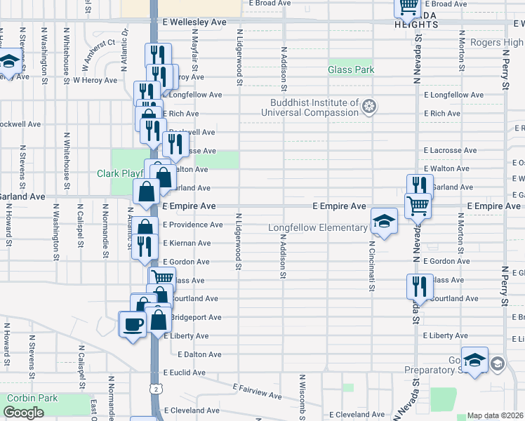 map of restaurants, bars, coffee shops, grocery stores, and more near 323 East Providence Avenue in Spokane