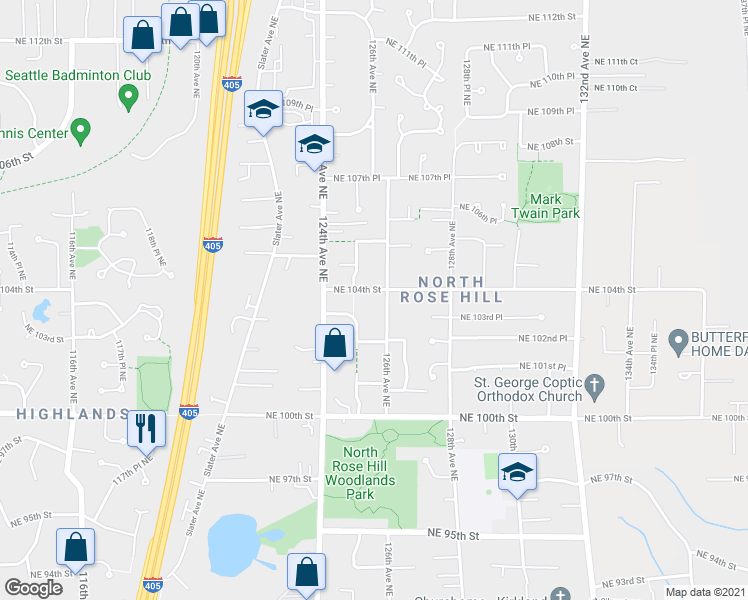 map of restaurants, bars, coffee shops, grocery stores, and more near 10231 126th Avenue Northeast in Kirkland