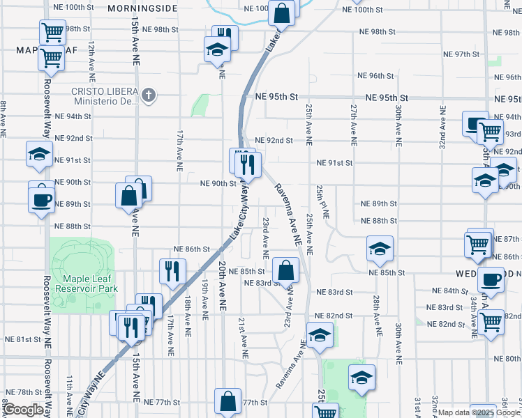 map of restaurants, bars, coffee shops, grocery stores, and more near 8812 23rd Avenue Northeast in Seattle