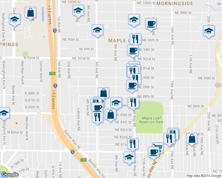 map of restaurants, bars, coffee shops, grocery stores, and more near 8807 8th Avenue Northeast in Seattle